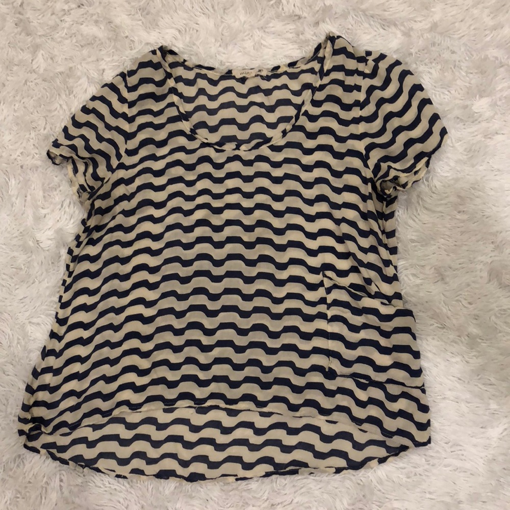 Blue and off white flowy top
